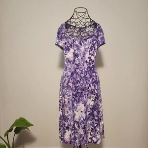 Connected Apparel Purple Floral Print Midi Dress